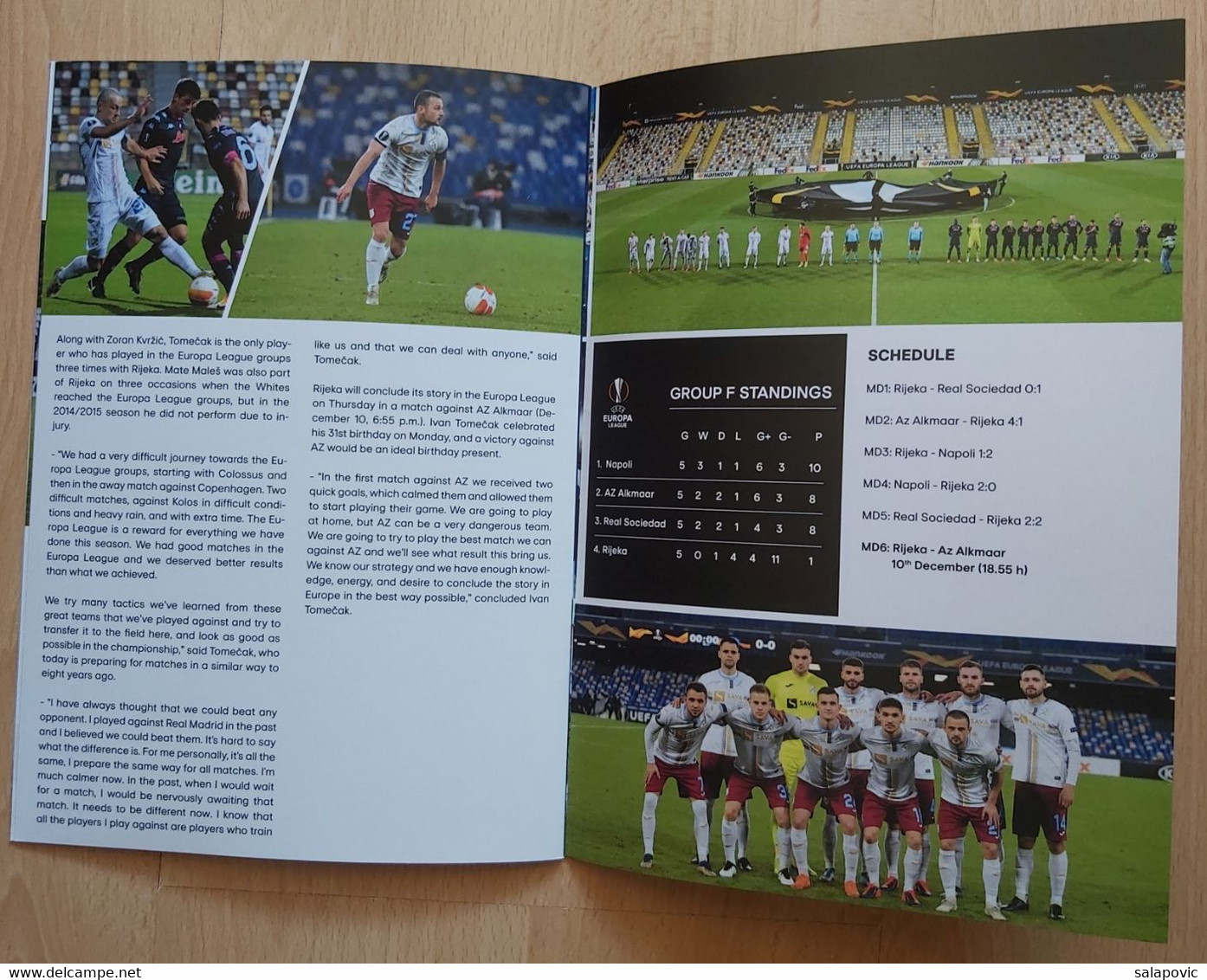 FOOTBALL MATCH PROGRAM HNK RIJEKA (Croatia) Vs AZ ALKMAR (Netherlands) UEFA EUROPA LEAGUE Group F, 10.12.2020 - Livres