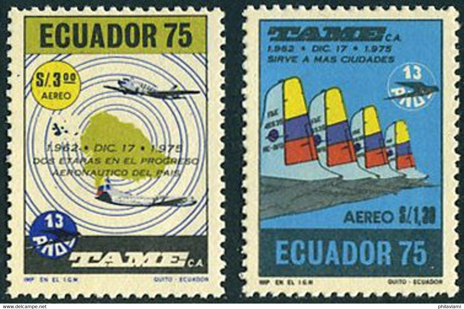 Equateur Ecuador 1975 Airline TAME 13 Ans Years Anos Douglas DC-3, DC-4, Lockheed Electra (YT PA 607 Mi 1696) - Aerei