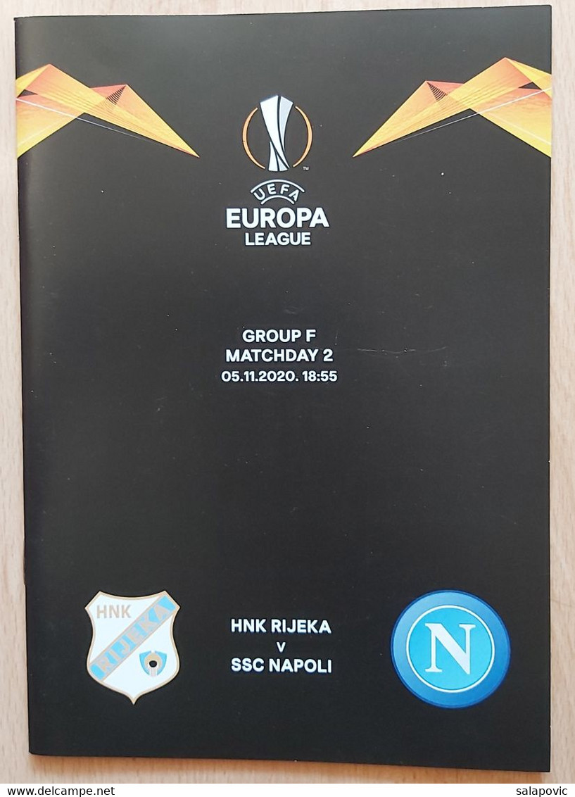 FOOTBALL MATCH PROGRAM HNK RIJEKA (Croatia) Vs SSC NAPOLI (Italy) UEFA EUROPA LEAGUE Group F, 05.11.2020 - Livres