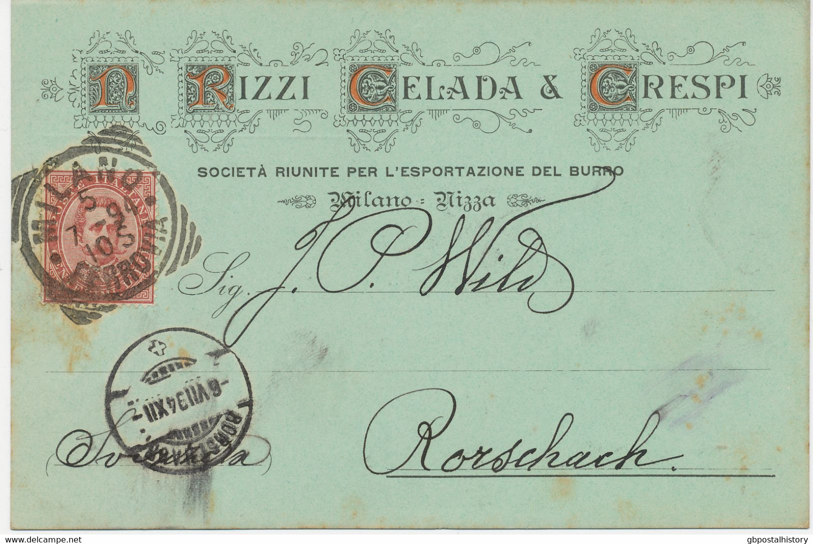 ITALIEN 1894 König Umberto I 10 C. Karmin Herrlicher Firmenzier-Postkarte MILANO - Reklame