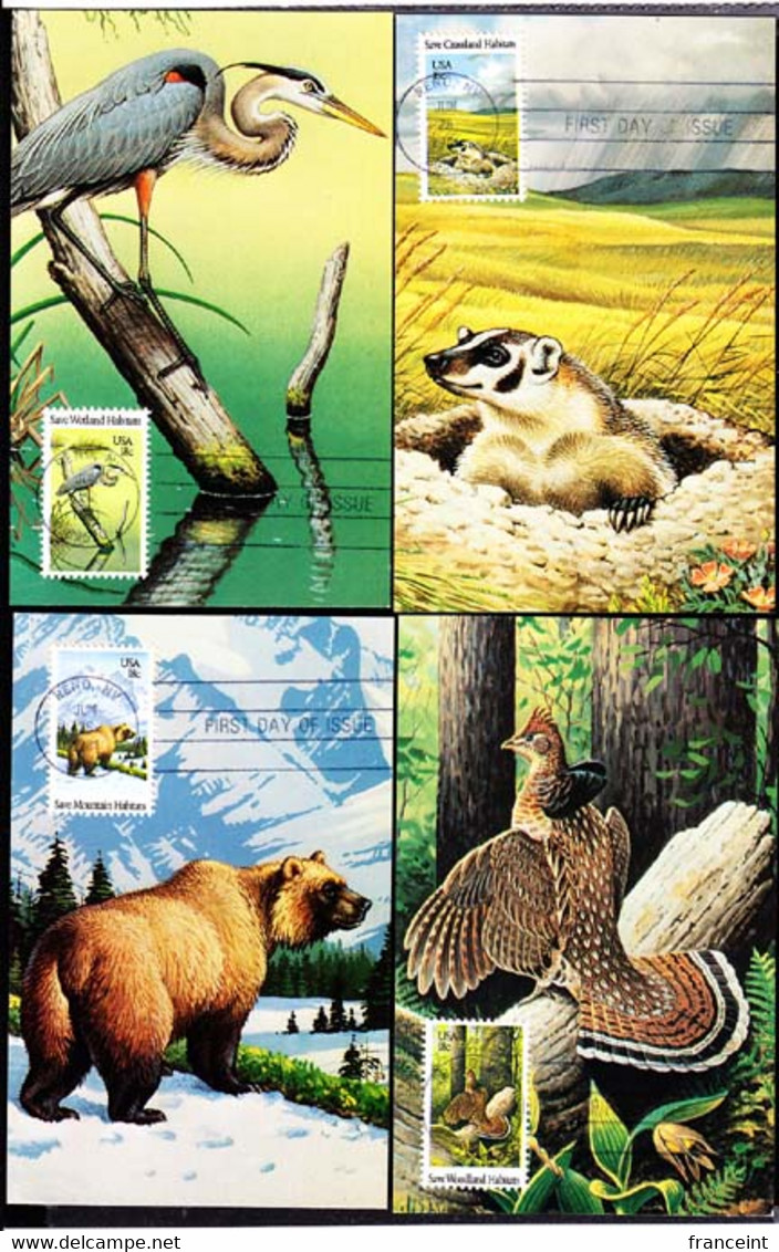 U.S.A. (1981) Preservation Of Habitats. Set Of 4 Maximum Cards With First Day Cancel. Scott Nos 1921-4 - Cartes-Maximum (CM)