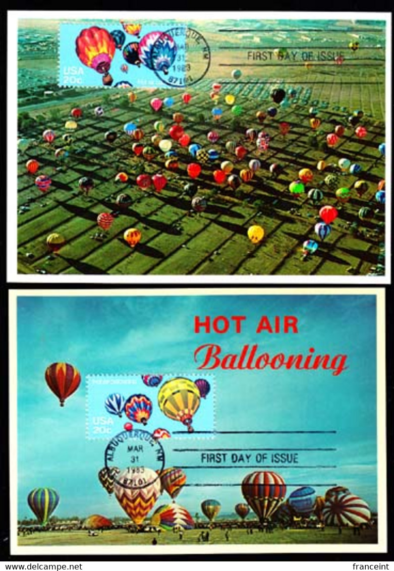 U.S.A. (1983) Ballooning. Set Of 4 Maximum Cards With First Day Cancel. Scott Nos 2032-5 Yvert Nos 1464-7. - Maximum Cards