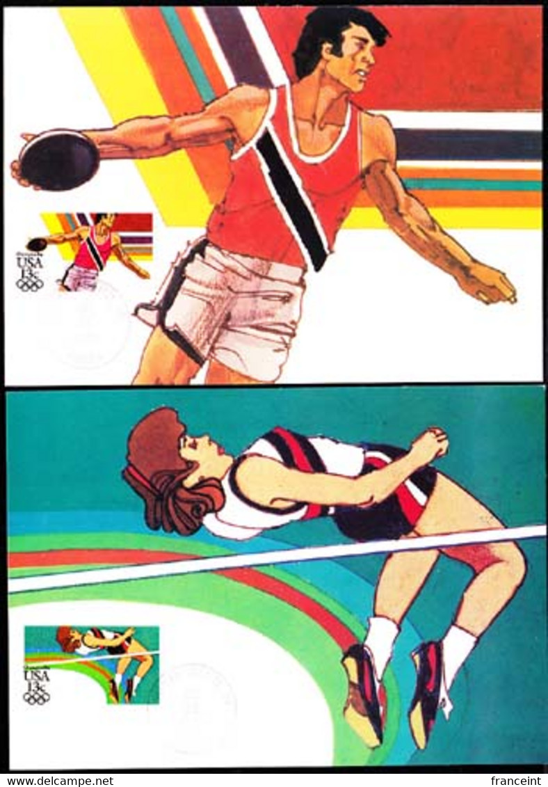 U.S.A. (1983) Discus. High Jump. Archery. Boxing. Set Of 4 Maximum Cards With First Day Cancel. Scott Nos 2048-51 - Cartoline Maximum