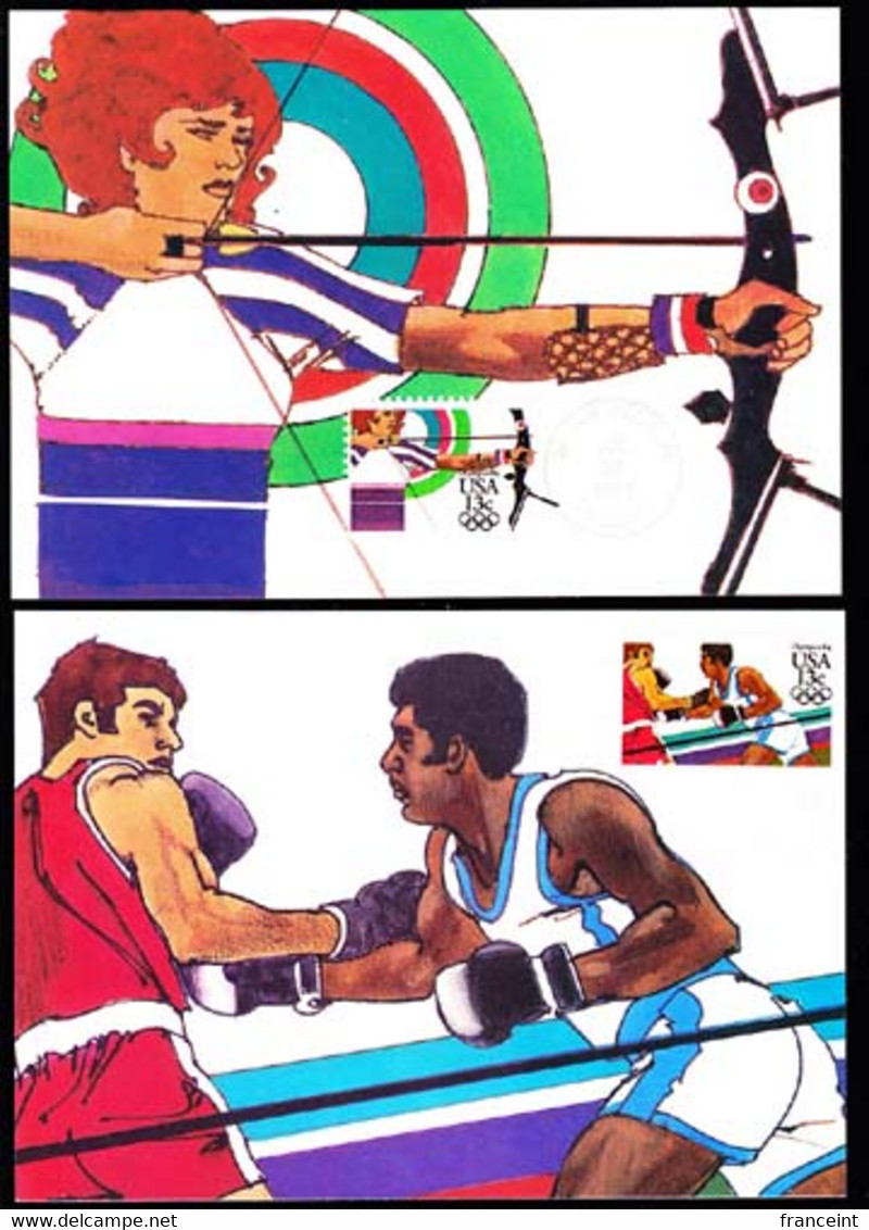 U.S.A. (1983) Discus. High Jump. Archery. Boxing. Set Of 4 Maximum Cards With First Day Cancel. Scott Nos 2048-51 - Cartoline Maximum