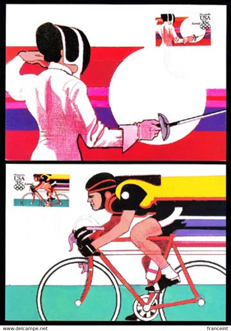 U.S.A. (1983) Fencing. Cycling. Volleyball. Pole Vault. Set Of 4 Maximum Cards With First Day Cancel. Scott Nos C109-12 - Maximumkaarten