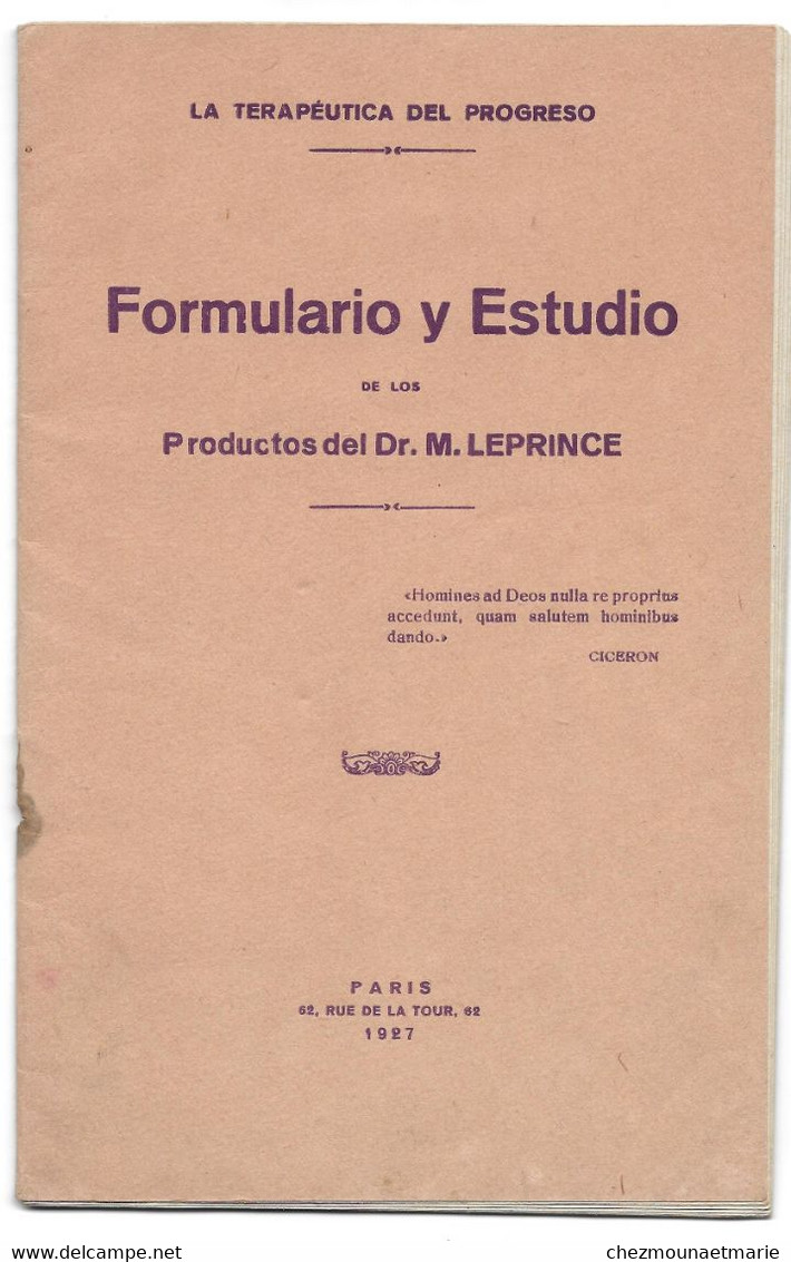 1927 PARIS - TERAPEUTICA DEL PROGRESO PRODUCTOS DEL DR LEPRINCE - FORMULARIO Y ESTUDIO 35 PAGES - Other & Unclassified