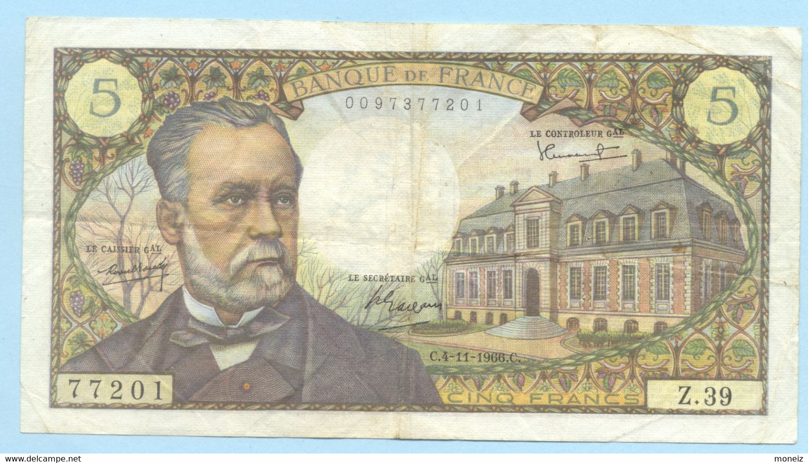 BILLET 5 FRANCS  PASTEUR 1966   4/11/66   SERIE Z39 - 5 F 1966-1970 ''Pasteur''