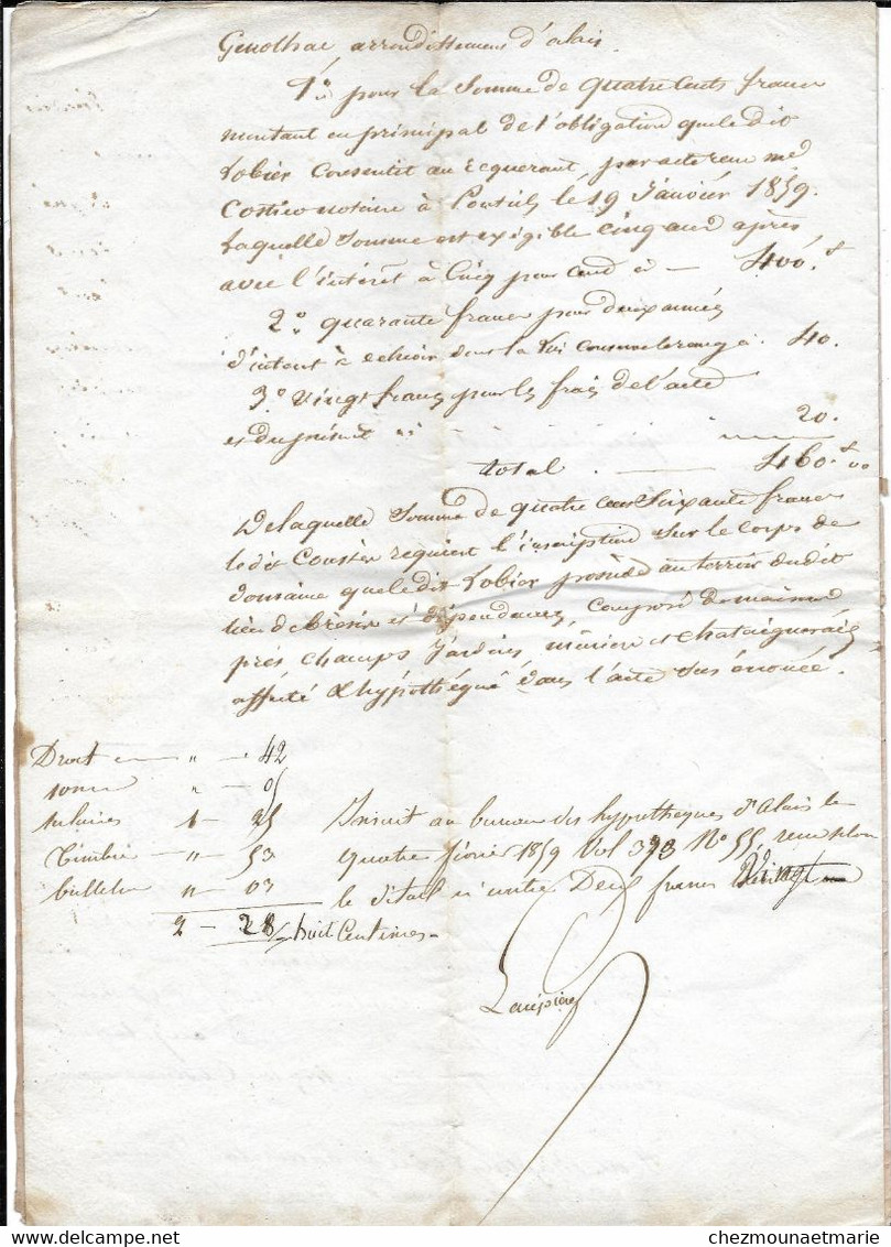 1859 PONTEILS - OBLIGATION LOBIER (BRESIS) A COUSTES (VIELVIC SAINT ANDRE CAPCEZE) - DOCUMENT DE 4 PAGES - Documents Historiques