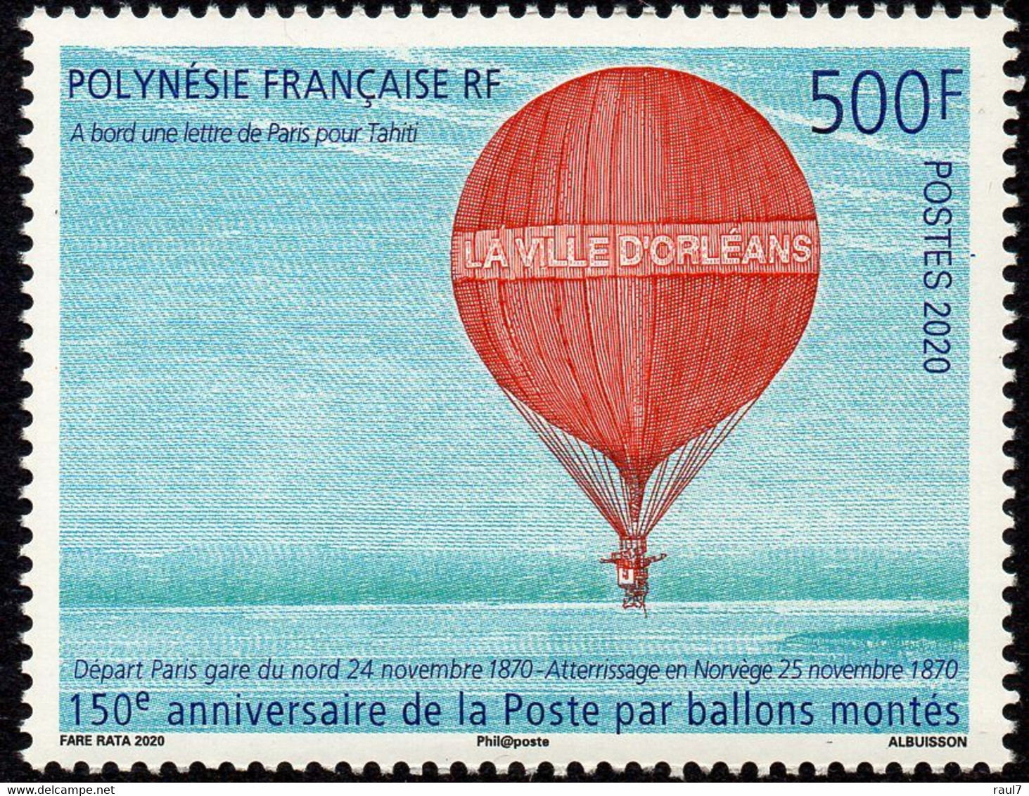 Polynésie Française 2020 - 150e Ann De La Poste Par Ballon Monté - 1 Val Neuf // Mnh - Unused Stamps