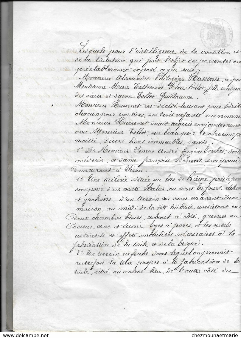 1859 SAINTE MENEHOULD - PARTAGE GUILLAUME (GRANDES ISLETTES) COLLOT HUSSENET CHAMPION (GARDE DU GENIE) 24 PAGES - Documents Historiques