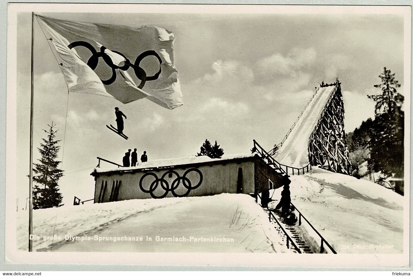 Deutsches Reich 1936, Ansichtskarte Garmisch-Partenkirchen, Skisprung/Ski Jump, Eisschnellauf/Speed Skating - Inverno1936: Garmisch-Partenkirchen
