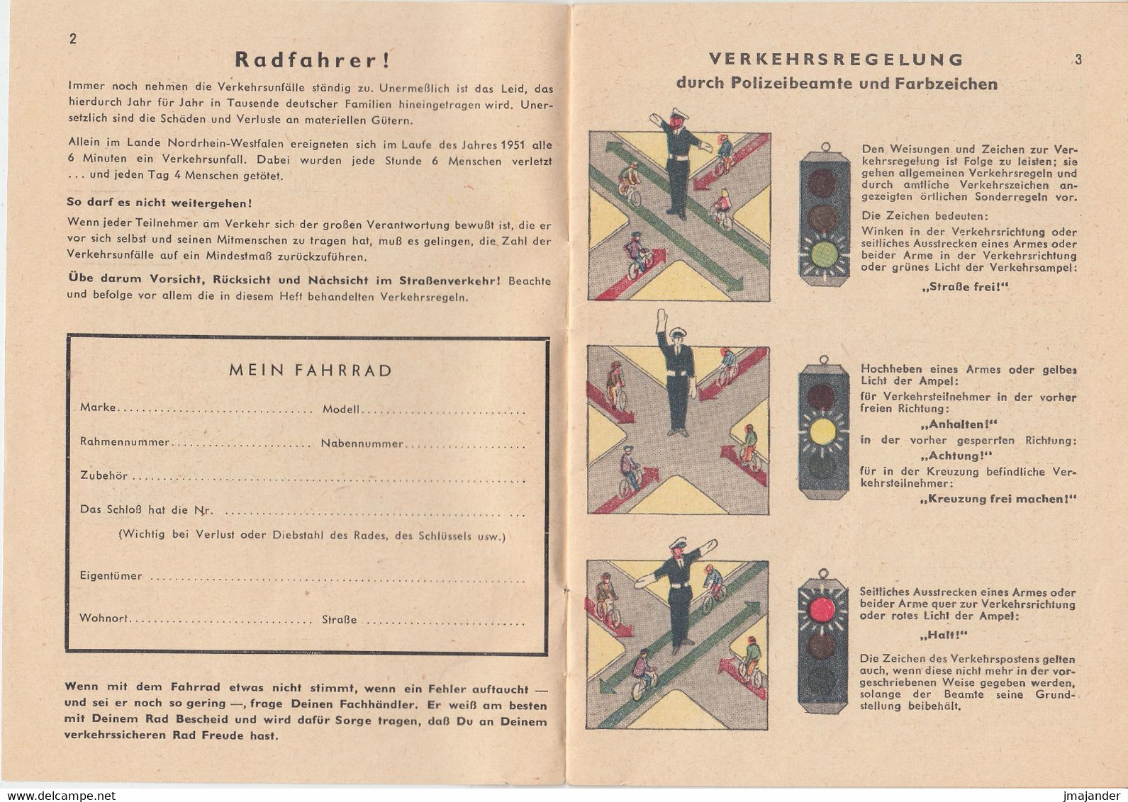 Germany 1952 - Der Radfahrer Im Verkehr - Instructions Of Bicycle Safety In Traffic - 16 Pages - Mint - Europe