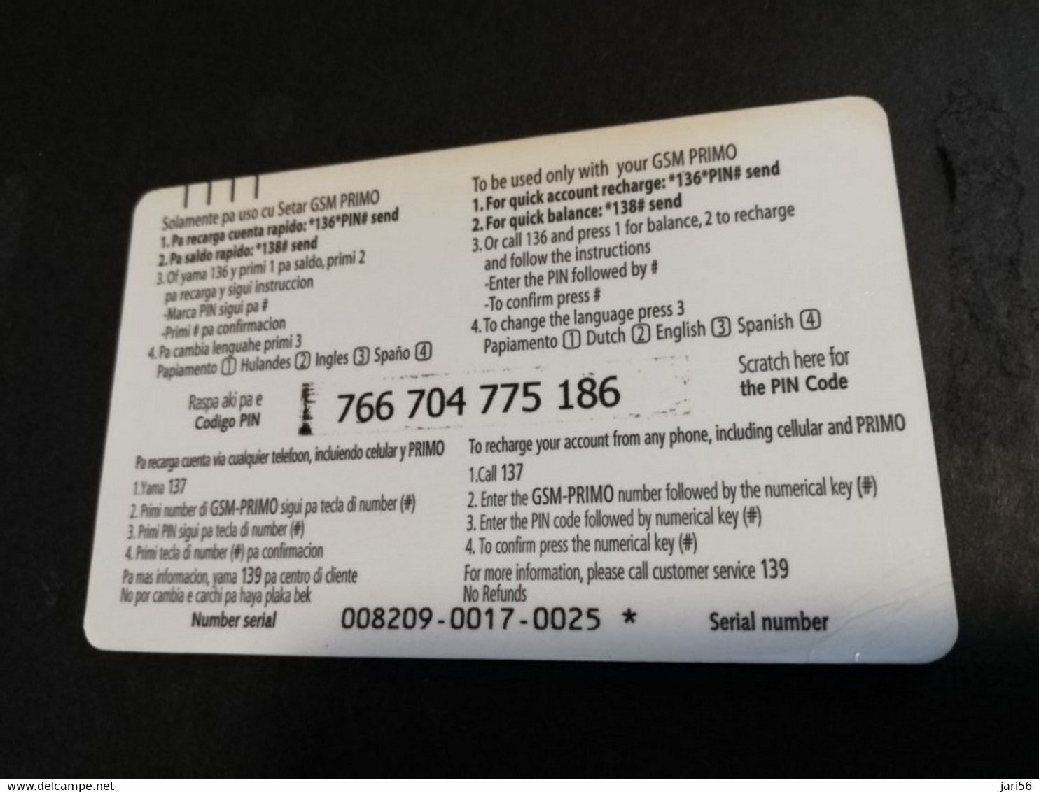 ARUBA PREPAID CARD  GSM PRIMO  SETAR  SYNCHROOM SWIMMING    AFL 5,--    Fine Used Card  **4807** - Aruba