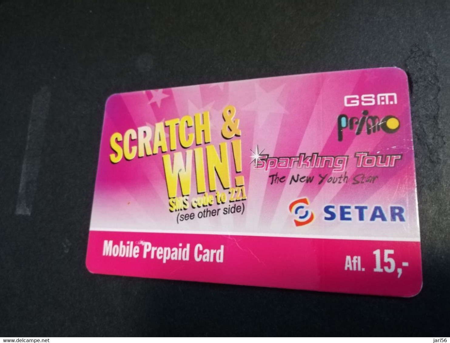 ARUBA PREPAID CARD  GSM PRIMO  SETAR  SCRATCH & WIN     AFL 15,--    Fine Used Card  **4812** - Aruba