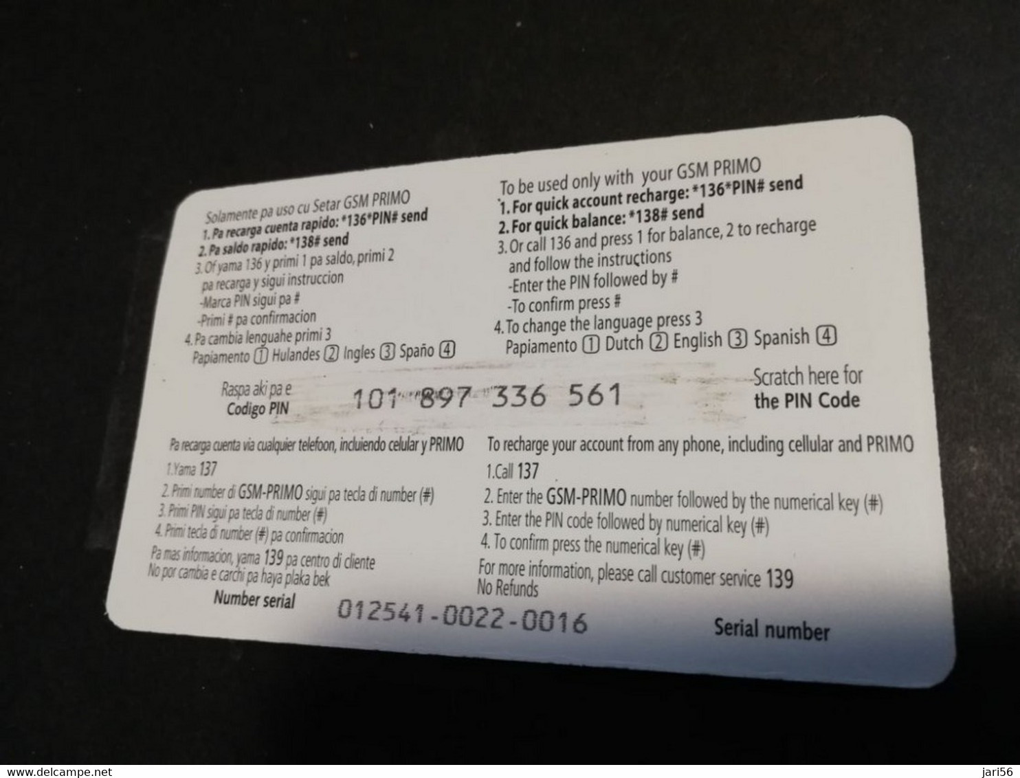 ARUBA PREPAID CARD  GSM PRIMO  SETAR  SAILING BOATS          AFL 50,--    Fine Used Card  **4816** - Aruba