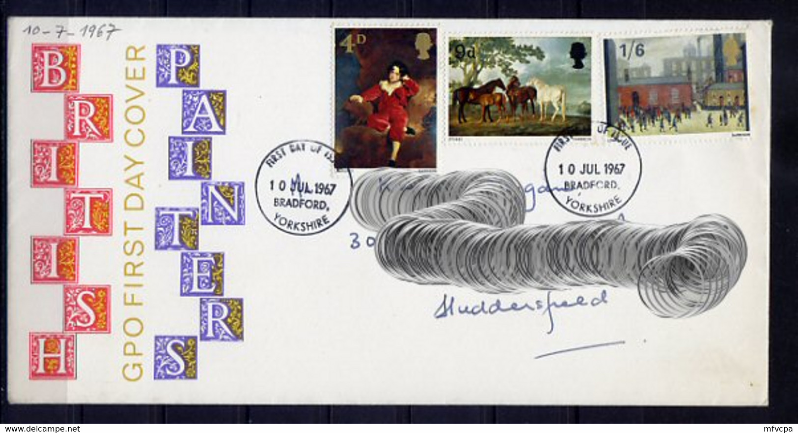 Lil3P08 GRANDE BRETAGNE FDC Bradford YvT 491/493 Peintures 10/07/1967 - 1952-1971 Em. Prédécimales