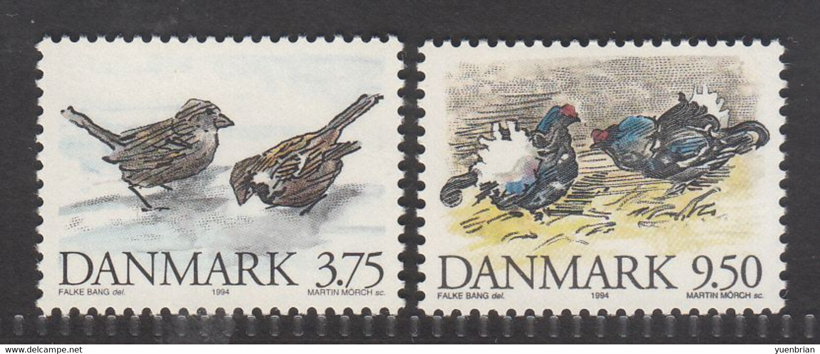 Denmark, 1994, Bird, Birds, Set Of 2v, MNH**, Good Condition - Sparrows