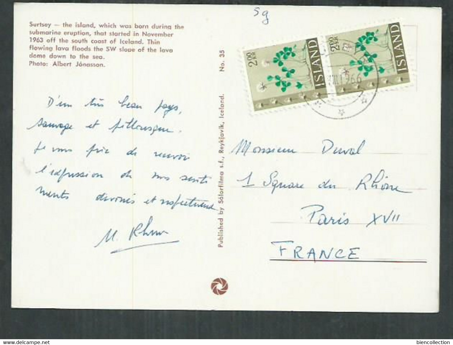Islande ; Timbre Trèfle Sur Carte Postale; Dover Flower Stamp - Brieven En Documenten