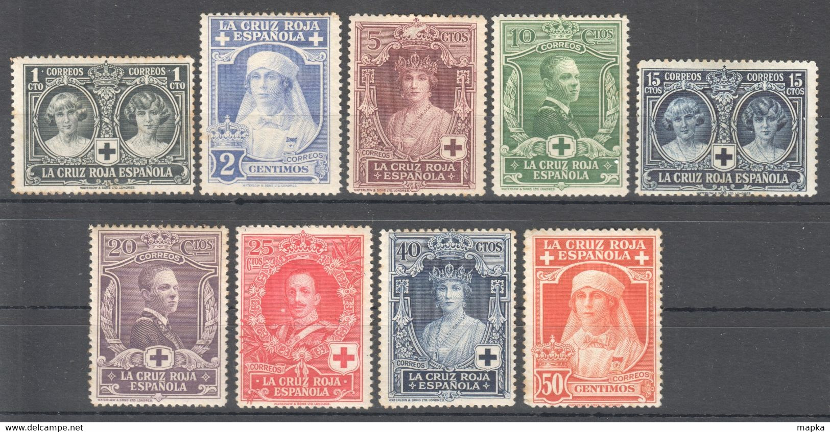 SP092 1926 SPAIN KINGDOM ALPHONSE XIII RED CROSS MICHEL #298-304,306,307 144 EURO 9ST LH - Nuevos