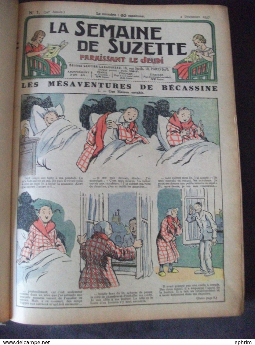 Reliure La Semaine De Suzette Premier Semestre 1938 N°1à 26 Bécassine L'Oncle D'Afrique Lorioux Jeux Rébus Mode Bleuette - La Semaine De Suzette