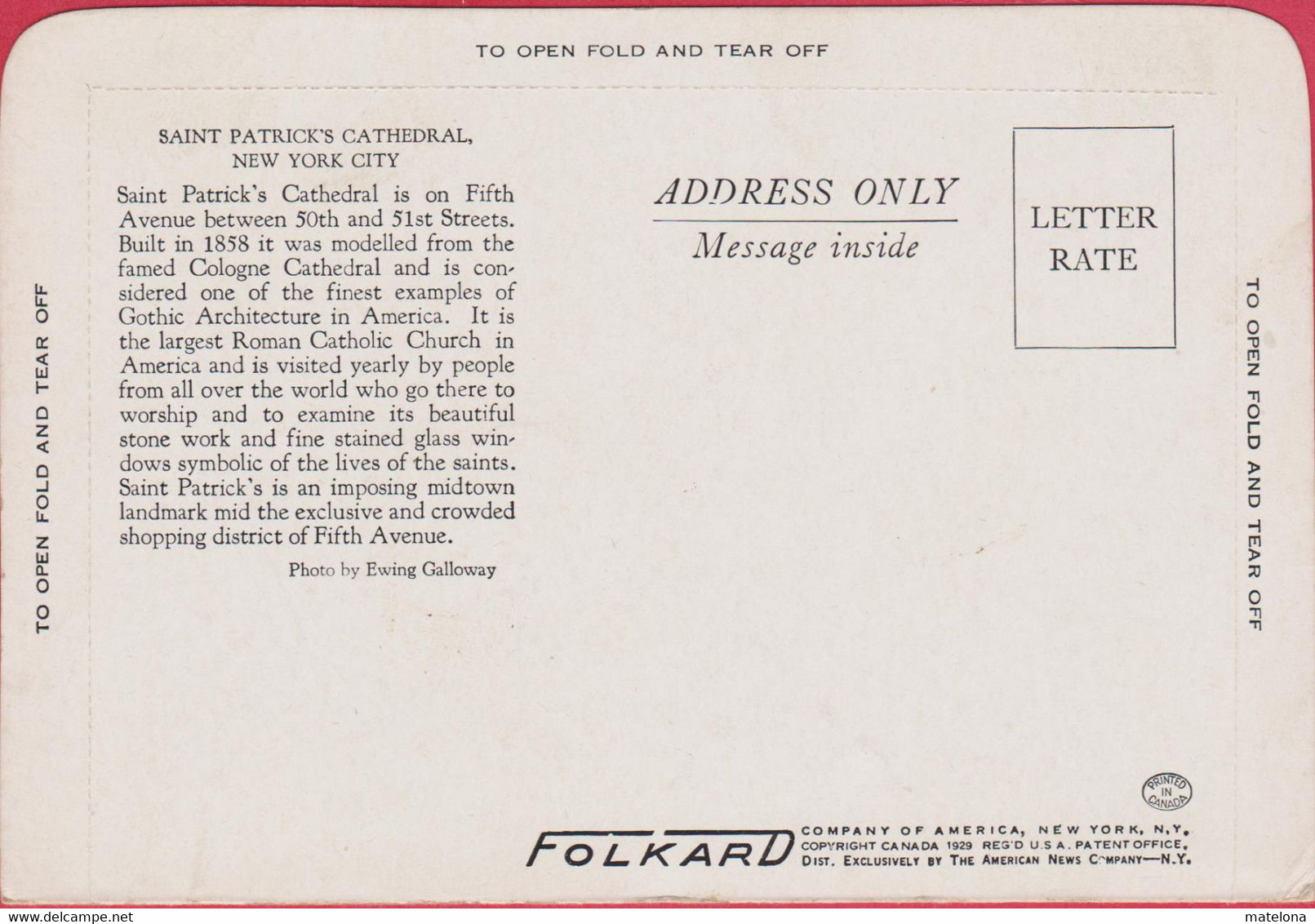 ETATS UNIS NY NEW YORK CITY ST. PATRICK'S CATHEDRAL FIFTH AVENUE  LETTER CARD CARTE LETTRE - Churches