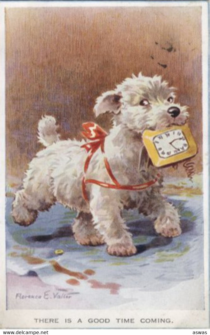 ARTIST SIGNED PC: FLORENCE E.VALTER ~ WEST HIGHLAND TERRIER & BROKEN CLOCK ~ Pu1937 ~"GOOD TIME COMING" - Valter, Fl. E.