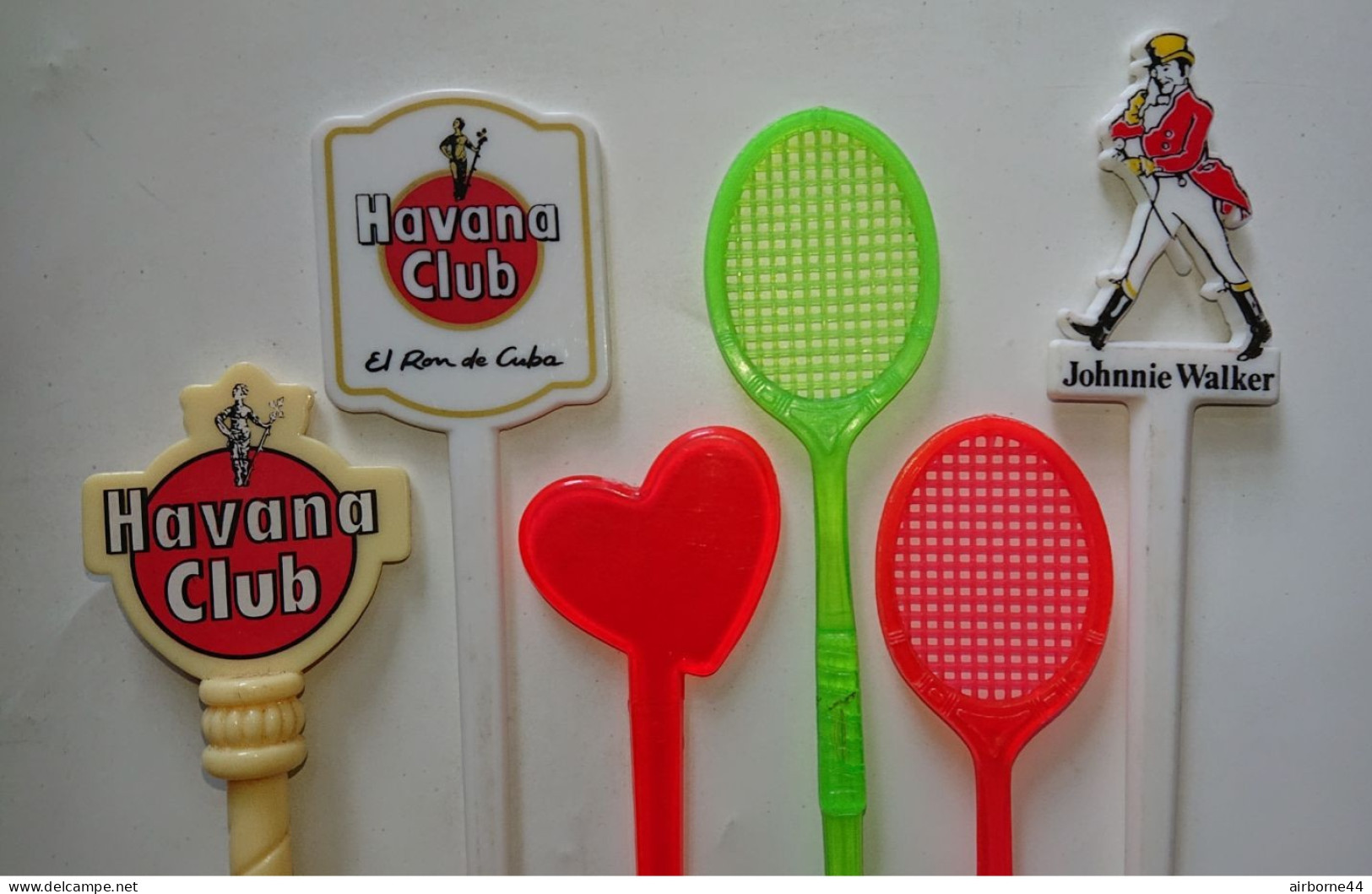 6 Agitateurs - Touilleurs De Boisson Havana Club-raquettes-Johnnie Walker-coeur - Swizzle Sticks