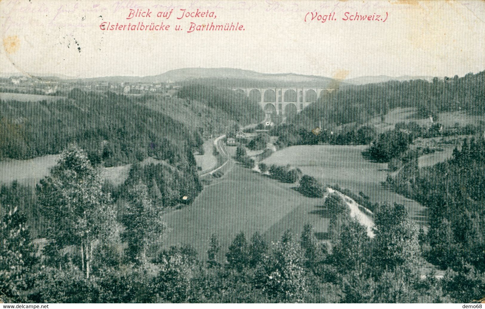 Jocketa Poehl Saxe Allemagne Deutschland Blick Auf Elsteralbrücke U. Barthmühle Oblit. Train + Contrôle Militaire 1915 - Poehl