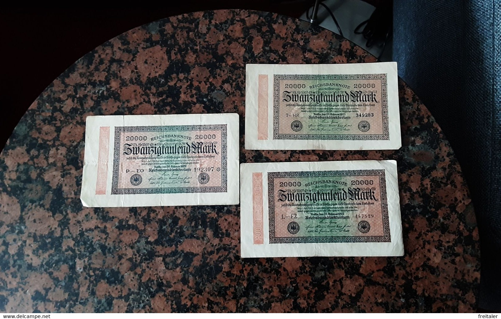 Reichsbanknoten 3 Stück - 20.000 Mark
