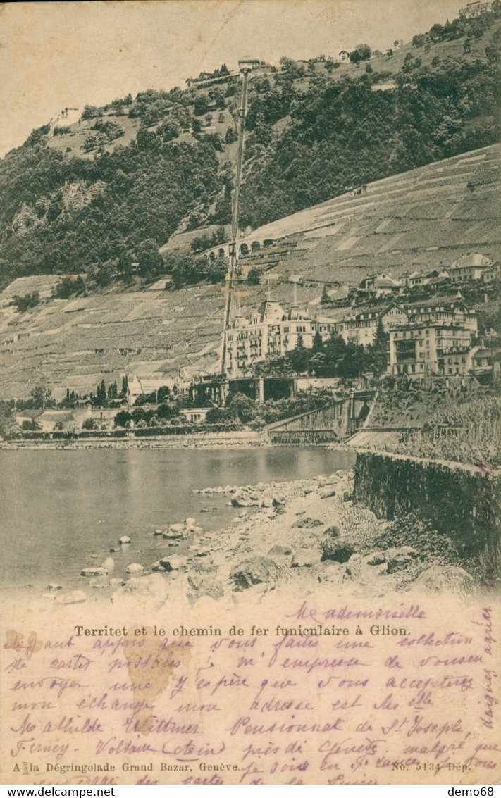 Glion Montreux VD Vaud Suisse Schweiz Svizzera Territet Et Chemin De Fer Funiculaire  Carte Précurseur 1901 Dégringolade - Sonstige & Ohne Zuordnung