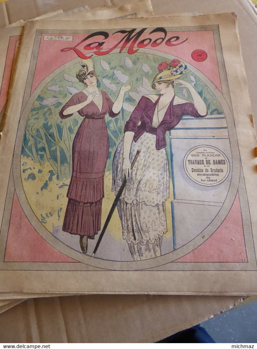 LA MODE 12 Revues 1913 Et 1914 DESSINS DE BRODERIE DECALQUABLES AU FER CHAUD + PATRON - Fashion