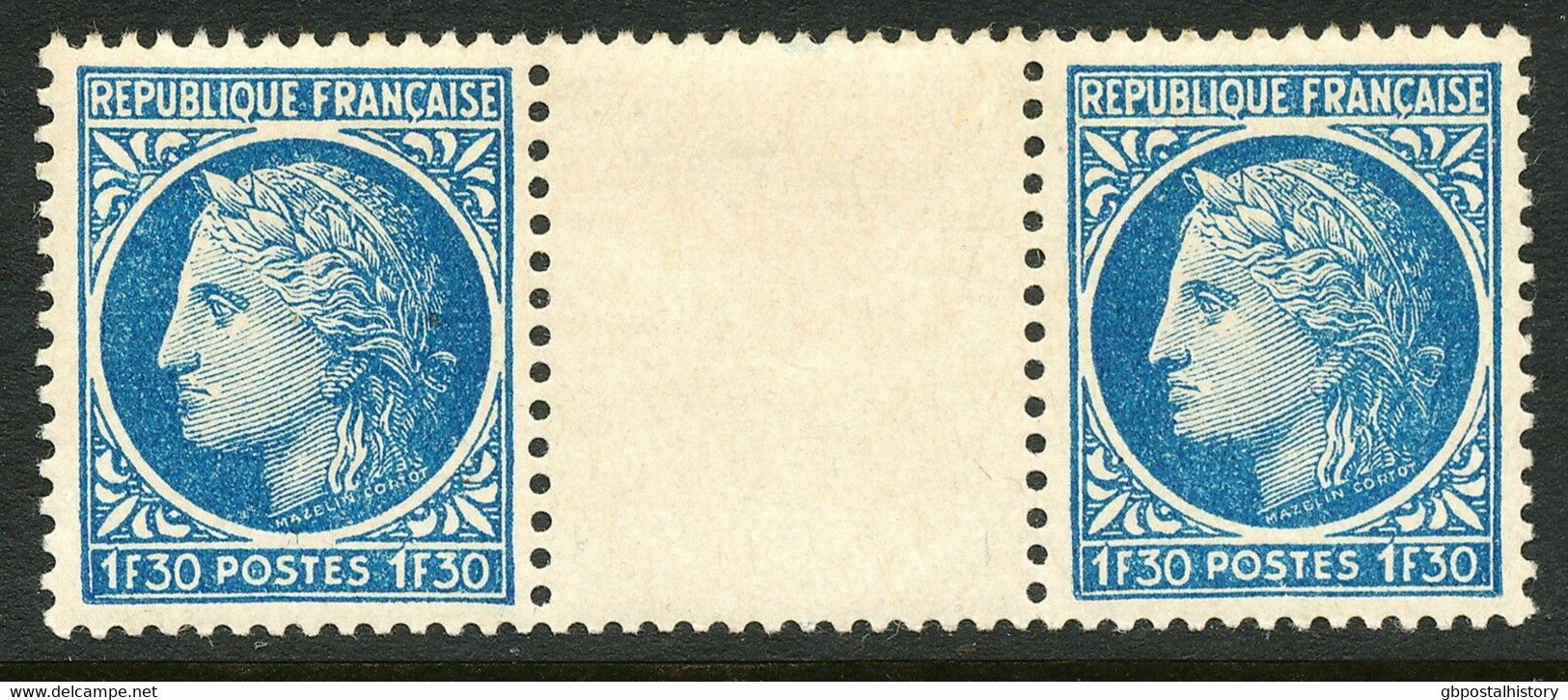 FRANKREICH 1947 Ceres (Type Mazelin) 1.30Fr. ABART Postfrisches Zwischenstegpaar - Ungebraucht