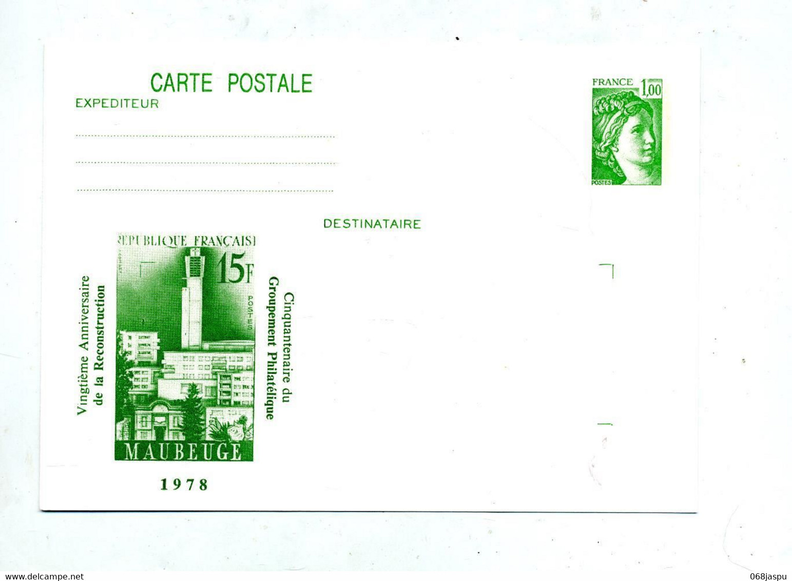 Carte Postale 1.00 Sabine Illustré Maubeuge - Overprinter Postcards (before 1995)