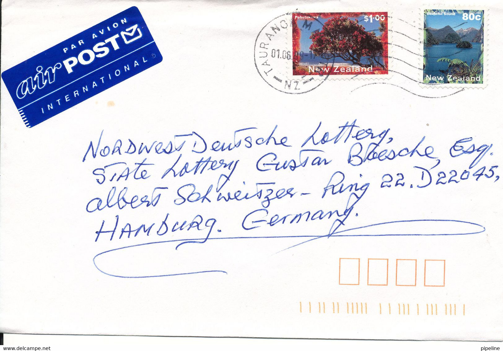 New Zealand Cover Sent Air Mail To Germany Tauranga 1-6-1999 - Covers & Documents