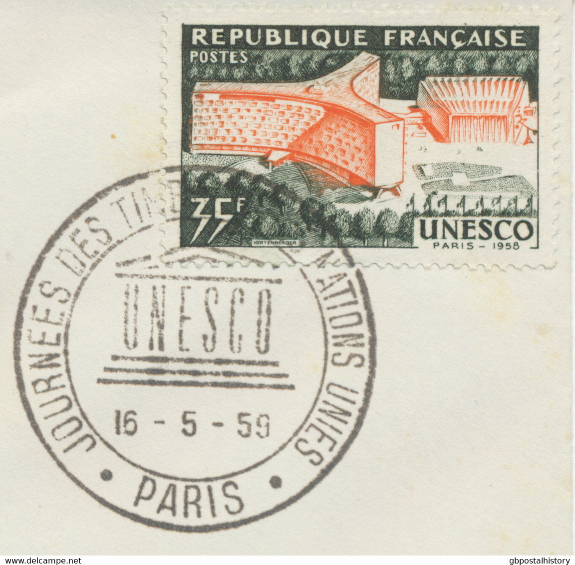 FRANKREICH/UNO „UNESCO - JOURNEES DES TIMBRES DES NATIONS UNIES PARIS 16-5-59“ - Storia Postale