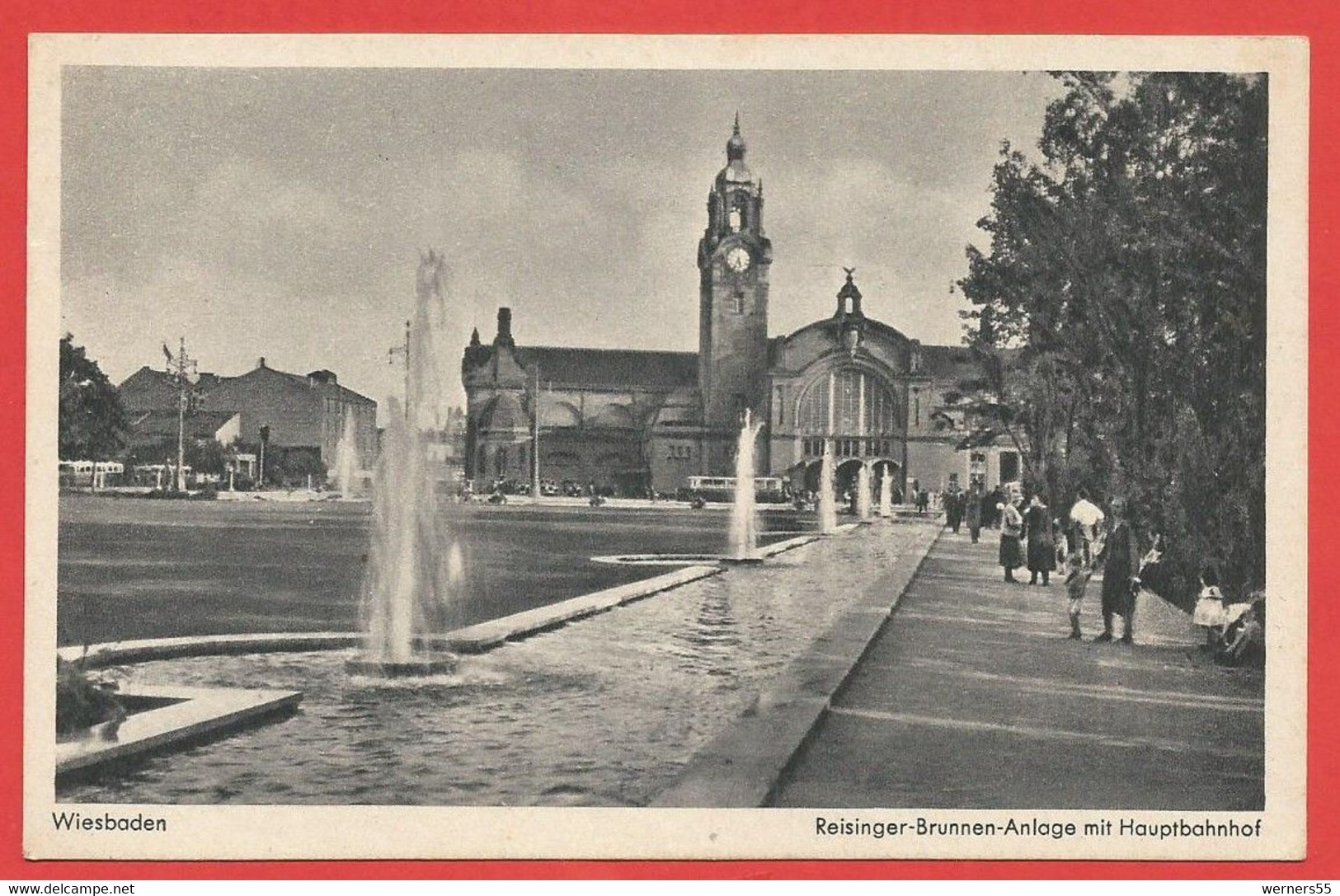 Wiesbaden, Reisinger-Brunnenanlage Mit Hauptbahnhof - Wiesbaden