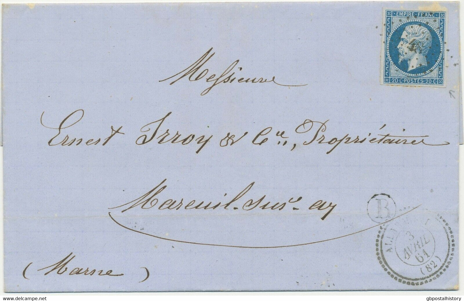 FRANKREICH 1861 Kaiser Napoleon III 20 C. Blau Type II, ABART Ecklinie Gebrochen - Non Classés