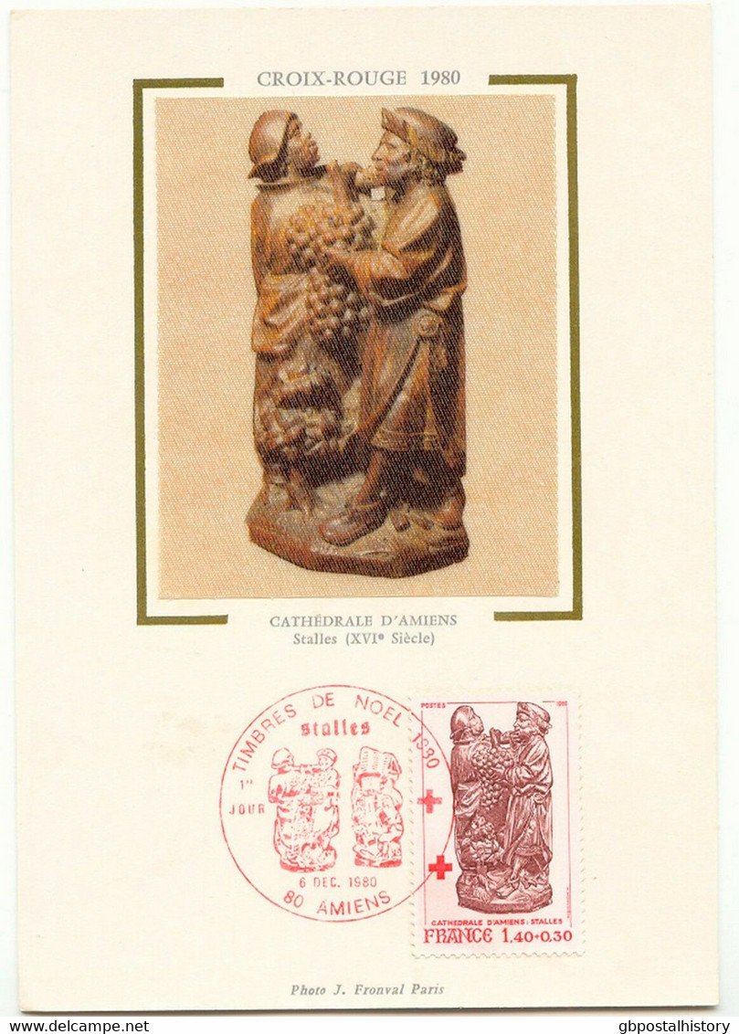 FRANKREICH 1980 Rotes Kreuz 1.40 + 0.30 (Fr), Kab.-Maximumkarte M Rotem Stempel - 1980-1989