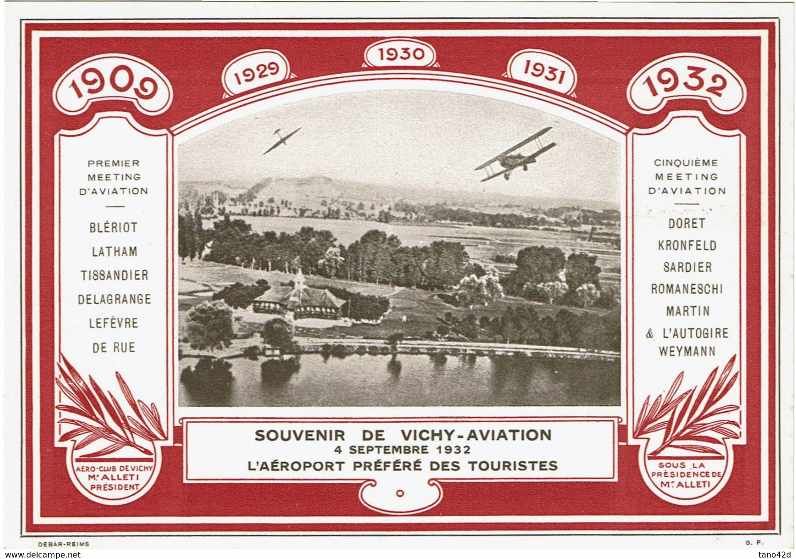 CTDN67- FRANCE  CARTE SOUVENIR DE VICHY AVIATION 4/9/1932 - IMAGE NON CONTRACTUELLE - Aviación