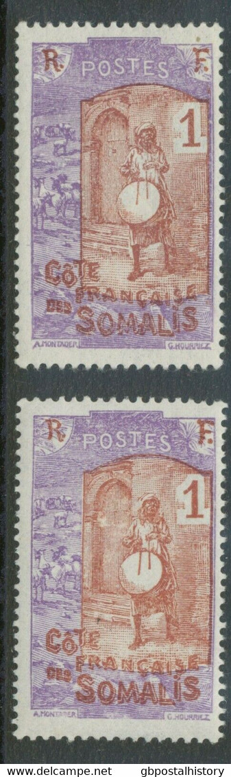 FRANZÖSISCHE SOMALIKÜSTE (DJIBOUTI) 1915 Trommlerin 1 C. (2x) Postfr Farbnuancen - Unused Stamps