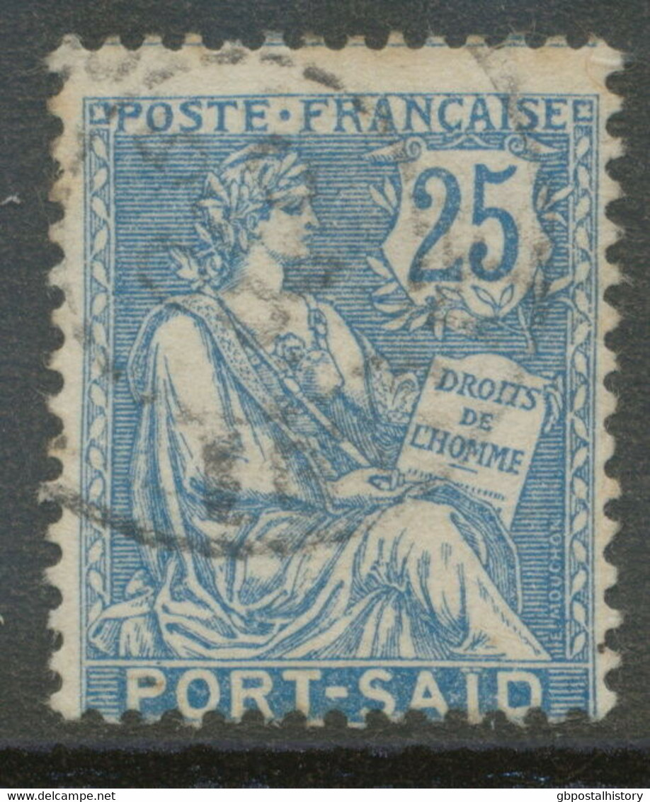 FRENCH POST IN EGYPT PORT SAID 1903 Human Rights 25 C VFU VARIETY: MISPERFORATED - Usati