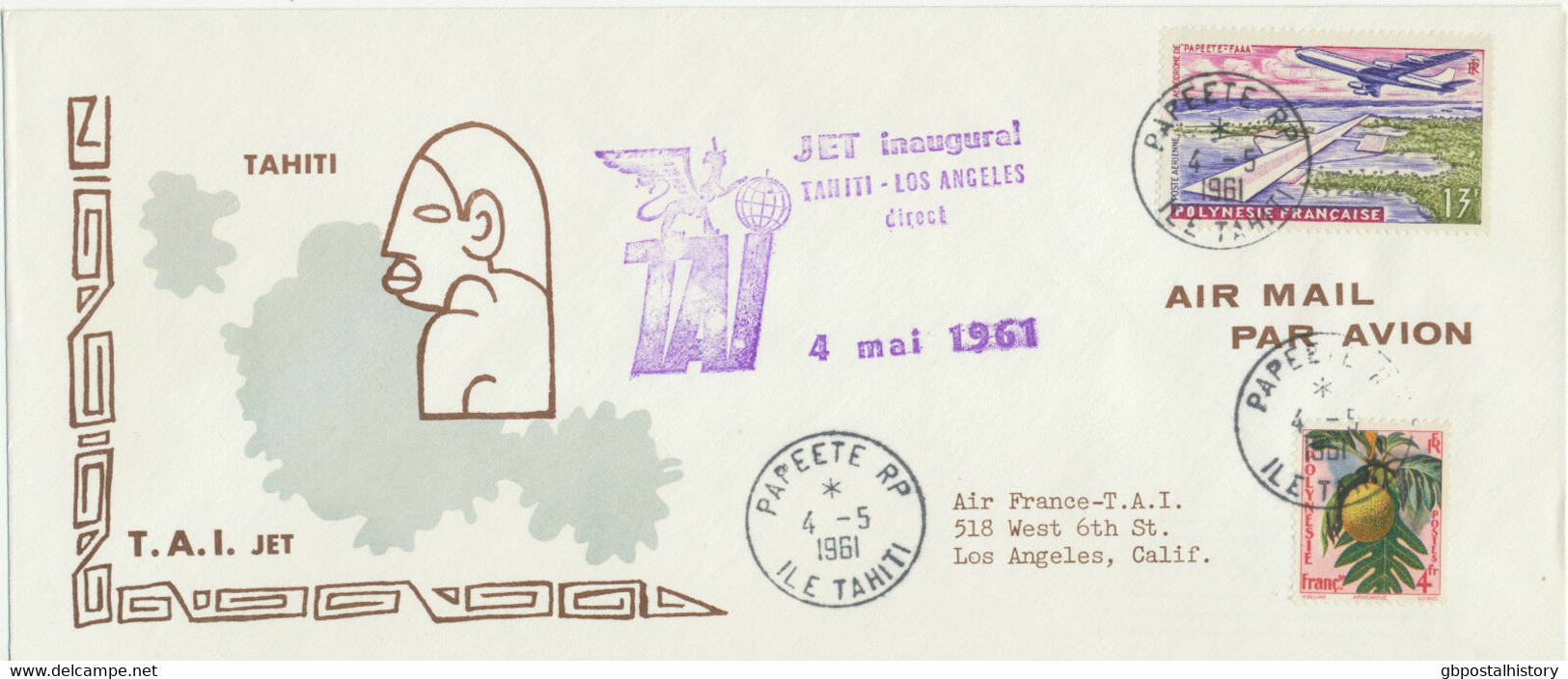 FRENCH POLYNESIA 1961 FF PAPEETE Tahiti, FRENCH POLYNESIA – LOS ANGELES USA - Cartas & Documentos