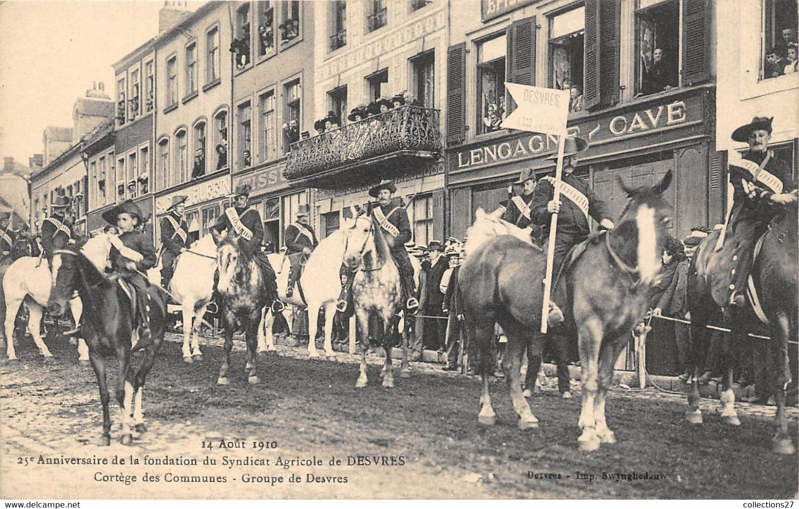 62-DESVRES- 14 AOÛT 1910, ANNIVERSAIRE DE LA FONDATION DU SYNDICAT AGRICOLE, CORTEGE DES COMMUNES- GROUPE DE DESVRES - Desvres