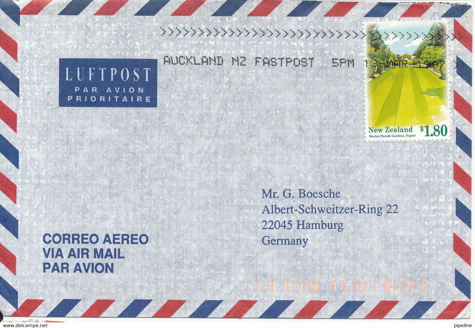 New Zealand Air Mail Cover Sent To Germany 19-3-1997 Single Franked - Airmail