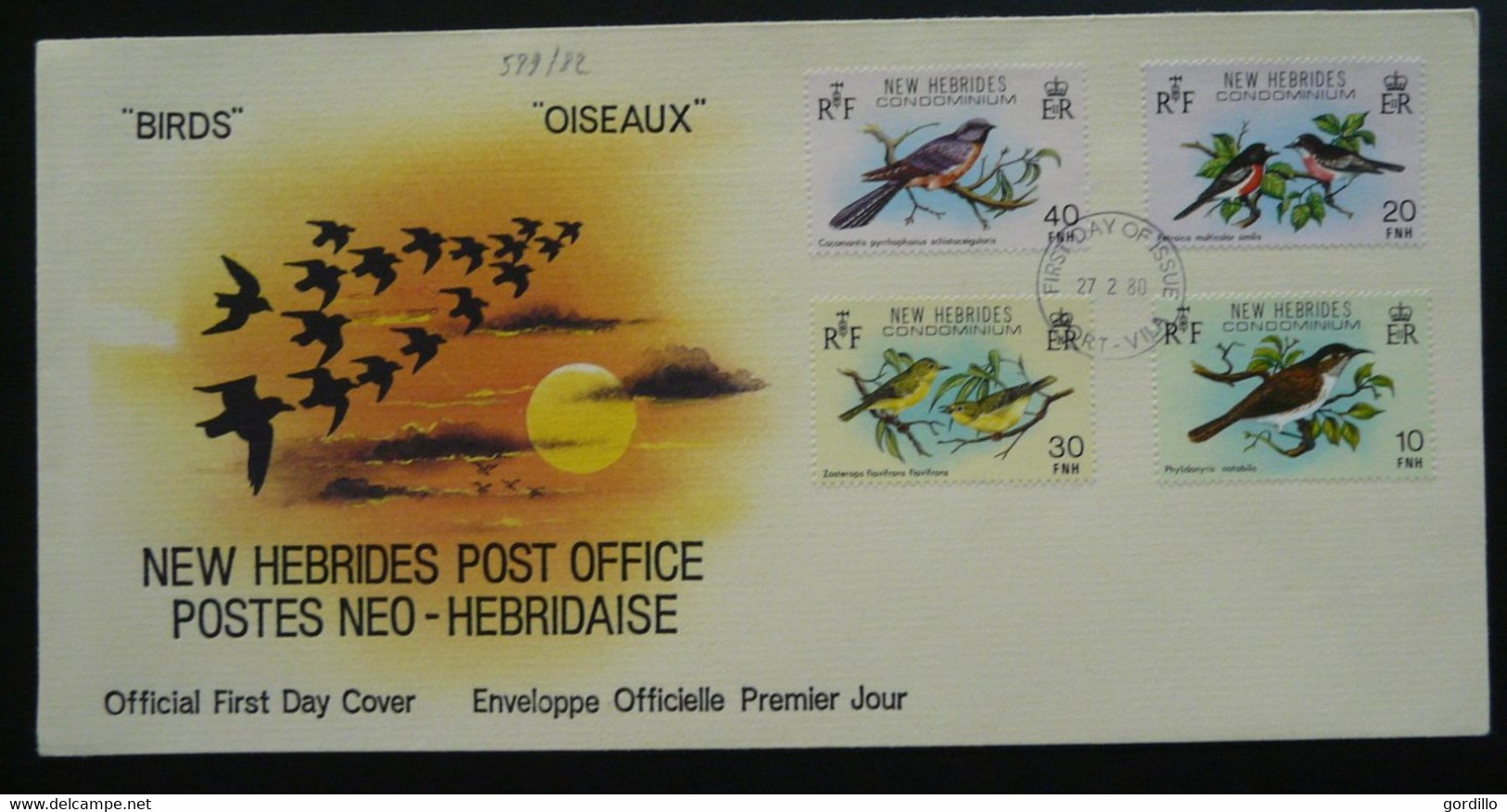 FDC Oiseaux Birds Nouvelles Hebrides New Hebrides  1980    599 602 - FDC
