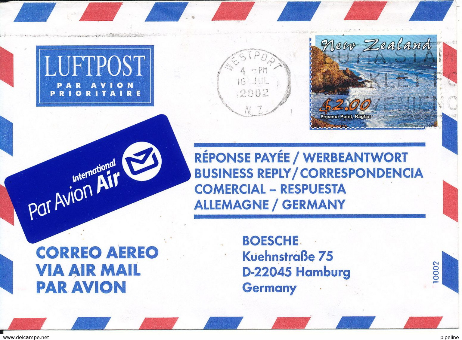 New Zealand Cover Sent Air Mail To Germany 15-7-2002 Single Franked - Corréo Aéreo