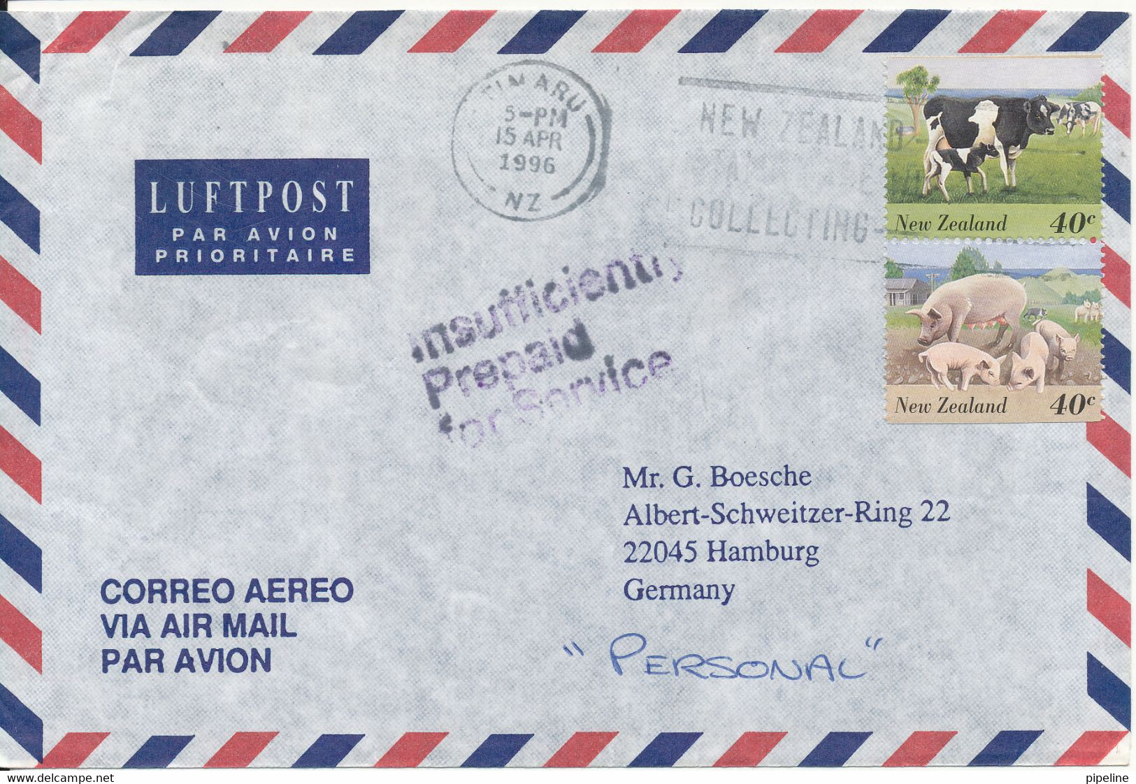 New Zealand Air Mail Cover Sent To Germany 15-4-1996 - Airmail