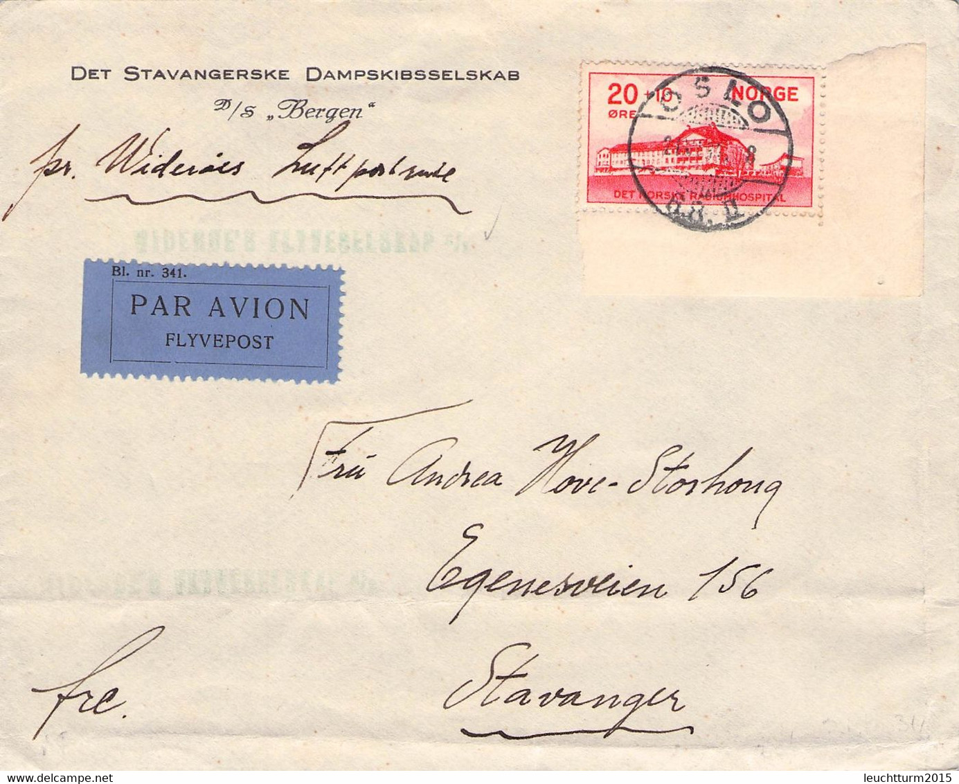 NORWAY - AIRMAIL 1934 OSLO > STAVANGER /QC22 - Cartas & Documentos