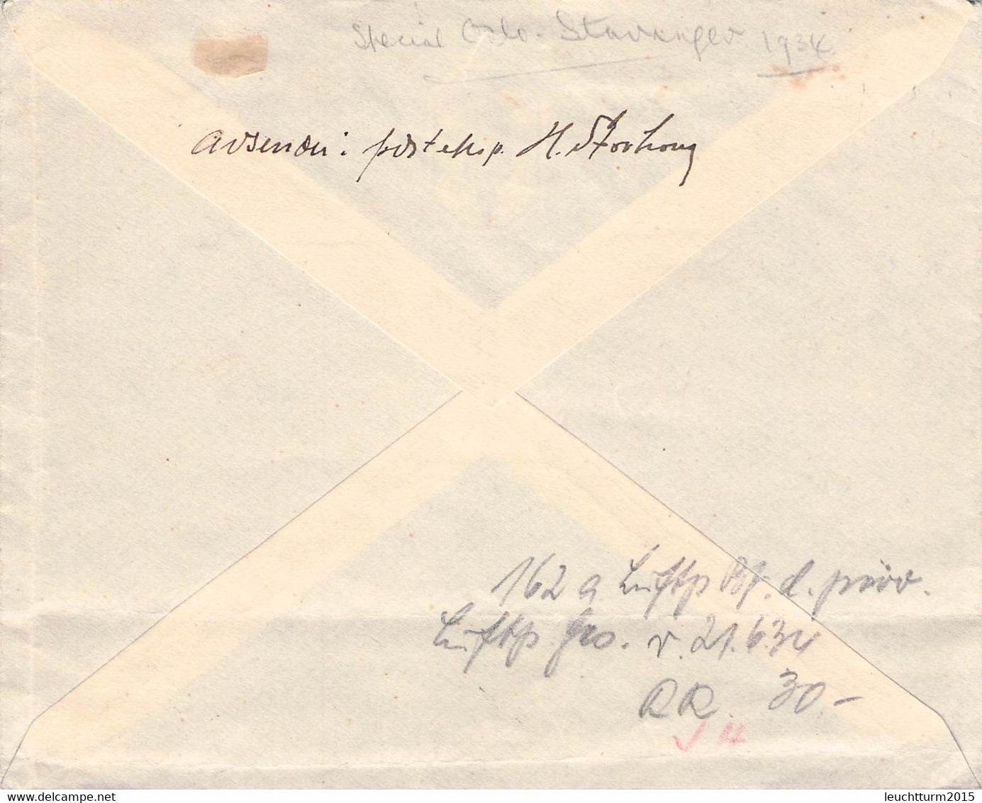 NORWAY - AIRMAIL 1934 OSLO > STAVANGER /QC22 - Cartas & Documentos