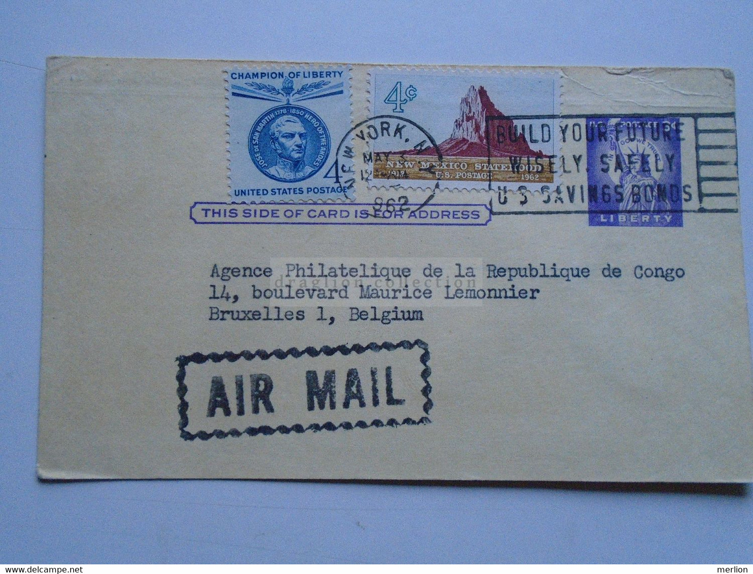 D176958 USA  - Uprated  Postal  Stationery -  NY 1962 Sent To A. Philatelique De La R. Congo - Bruxelles - 1961-80